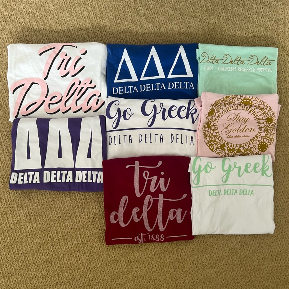 Variety of Tri Delta t-shirts